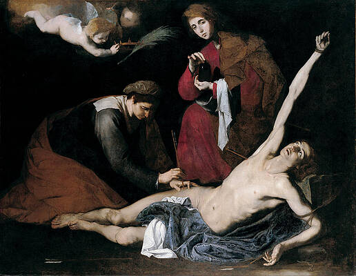 Saint Sebastian Tended by the Holy Women Print by Jusepe de Ribera