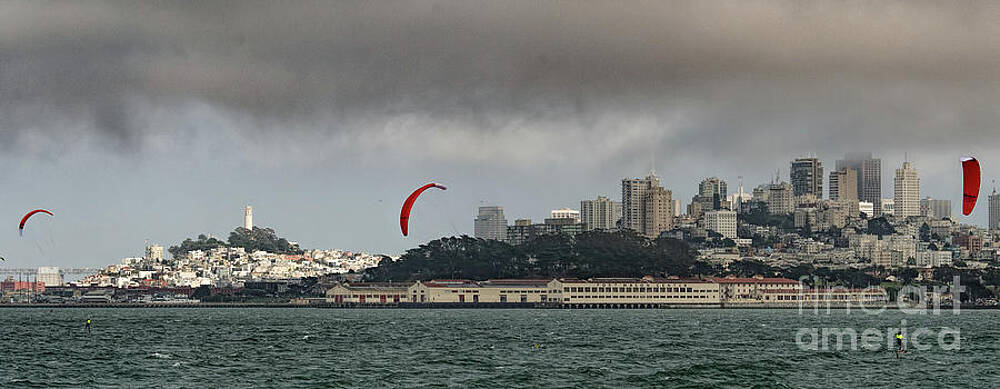 Wall Art - Photograph - San Francisco Skyline with Kiteboarders by David Oppenheimer