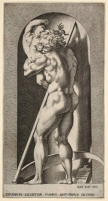 Saturn In A Niche Devouring His Son Print by Giovanni Jacopo Caraglio