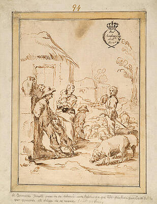 Scene with peasants Print by Antonio del Castillo y Saavedra