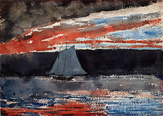 Schooner at Sunset Print by Winslow Homer