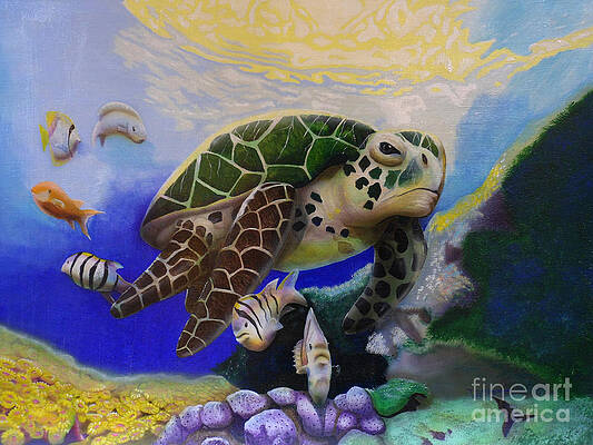 Sea Turtle Acrylic Painting by Thomas J Herring Sea Turtle Acrylic Painting by Thomas J Herring