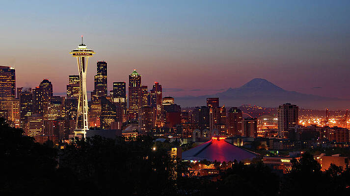 Seattle Skyline At Dawn by Jennifer Hortman Seattle Skyline At Dawn by Jennifer Hortman