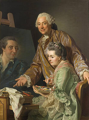 Self-portrait with his wife Marie-Suzanne Giroust painting the portrait of Henry Wilhelm Peill Print by Alexander Roslin