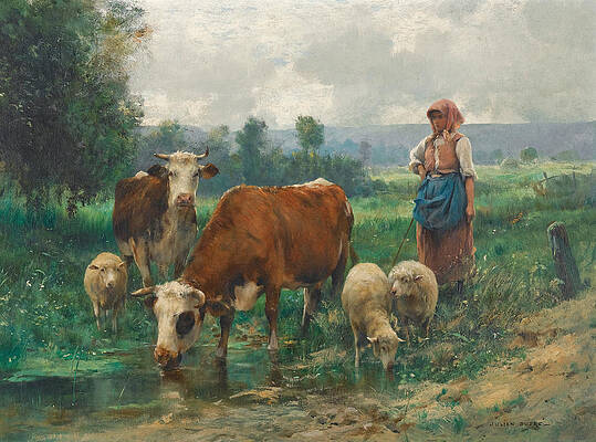 Shepherdess with her Flock Print by Julien Dupre
