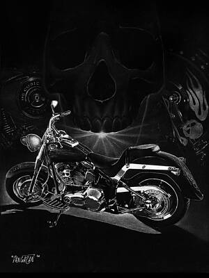 Wall Art - Drawing - Skull Harley by Tim Dangaran