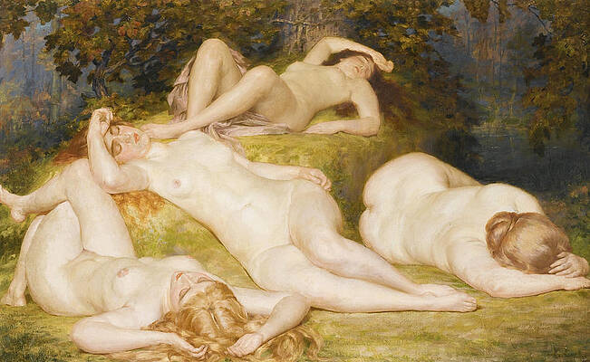Sleeping Bacchantes Print by Auguste Leveque