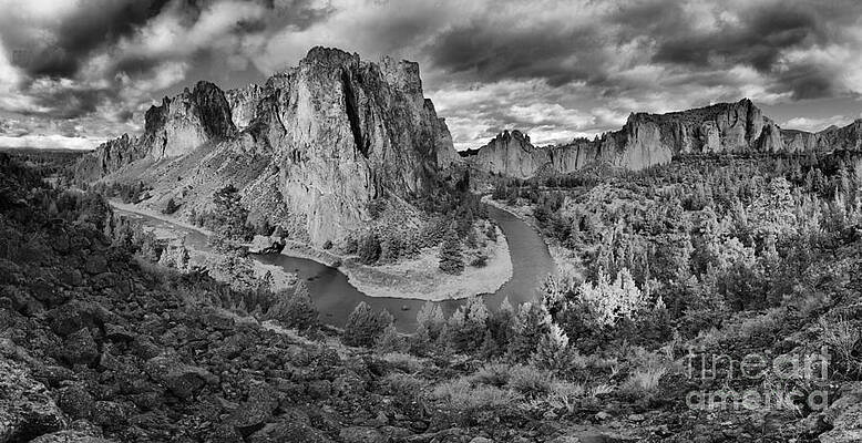 Wall Art - Photograph - Smith Rock Black And White Panorama by Adam Jewell