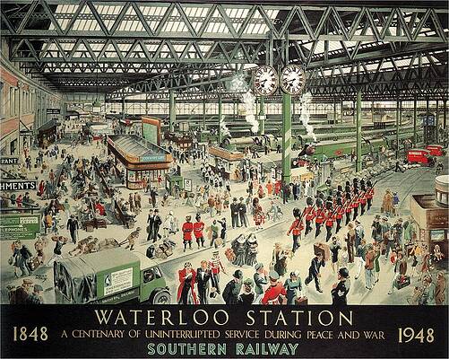 Wall Art - Mixed Media - Southern Railway - Waterloo Station, Canada - Retro travel Poster - Vintage Poster by Studio Grafiikka