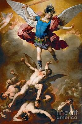 Wall Art - Painting - St. Michael the Archangel and the Fallen Angels by Celestial Images