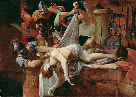 St Sebastian Thrown into the Cloaca Maxima Print by Ludovico Carracci