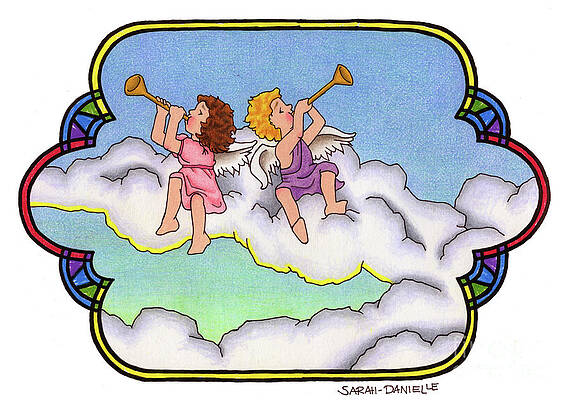 Wall Art - Drawing - Stained Glass Cherubs by Sarah Batalka