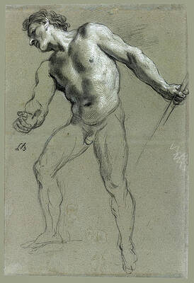 Standing Male Nude Facing Left holding a Staff Print by Louis de Boullogne the Younger