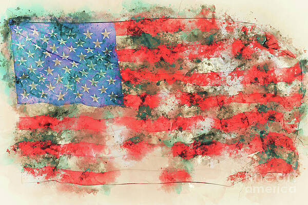 Wall Art - Painting - Stars and stripes watercolor by Delphimages Flag Creations