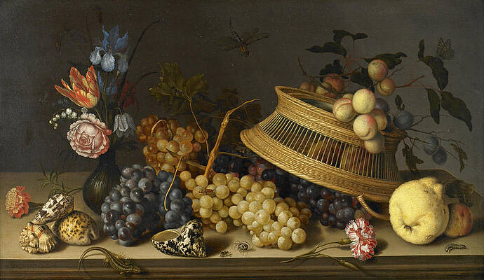 Still Life of Flowers, Fruit, Shells, and Insects Print by Balthasar van der Ast