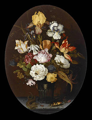 Still Life of Flowers in a Glass Vase Print by Balthasar van der Ast