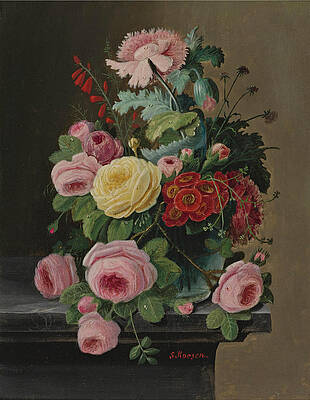 Still Life of Flowers Mainly Roses Print by Severin Roesen