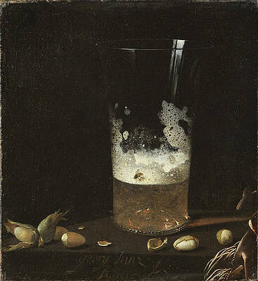 Still Life with a Glass of Beer and Nuts Print by Johann Georg Hainz