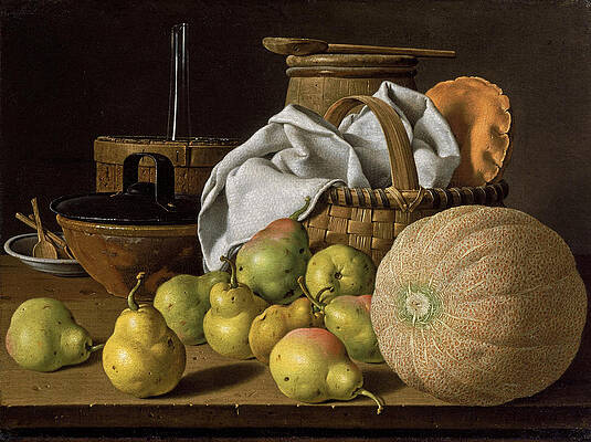 Still Life with Melon and Pears Print by Luis Egidio Melendez