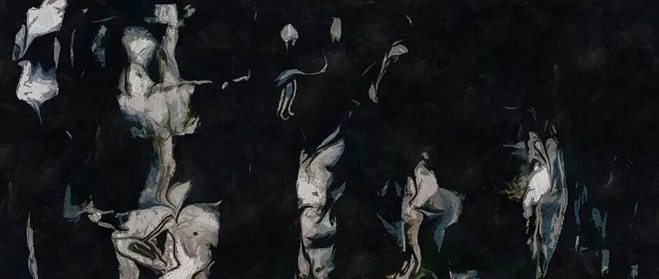 Strange Faces Dark Contemplorary Large Abstract Painting