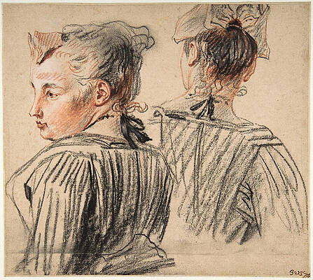 Studies Of A Woman Wearing A Cap Print by Antoine Watteau