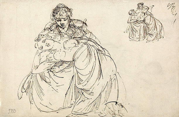 Studies of Two Women Print by Attributed to Samuel Shelley