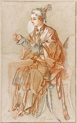 Study of a young Chinese woman seated at a table Print by Francois Boucher