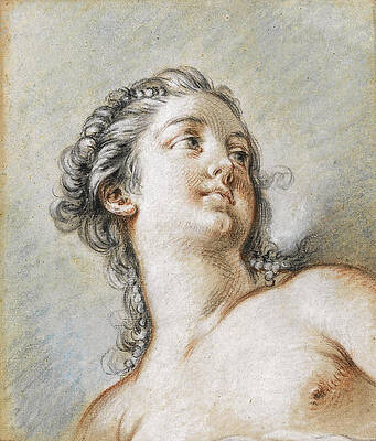 Study of a Young Woman Bust length seen from below Print by Francois Boucher