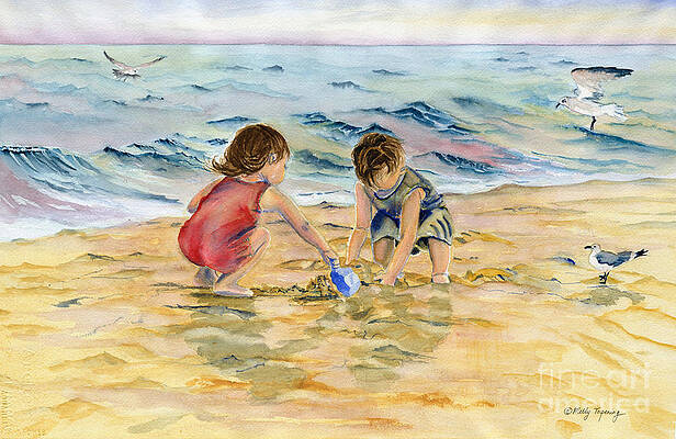 Children Playing On The Beach Paintings | Fine Art America