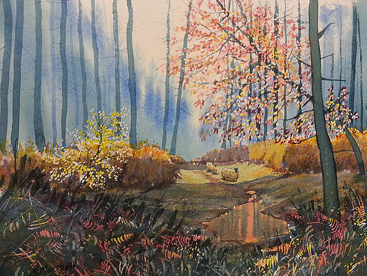 Wall Art - Painting - Sunlight and Sheep in Sledmere Woods by Glenn Marshall