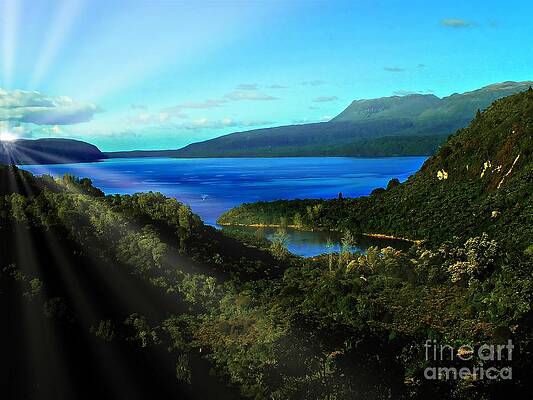 Sunset at Lake Tarawera near Rotorua, New Zealand by Murray Webb