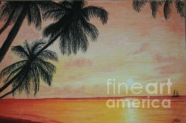 Wall Art - Drawing - Sunset on the Beach by Zlata  Bajramovic