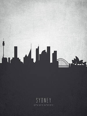 Sydney Harbour City Skyline b&w Toile Wall Art Pano Encadrée IMPRIMER