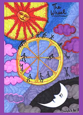 Wall Art - Drawing - Tarot of the Younger Self the Wheel by Sushila Burgess