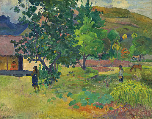Te Fare Print by Paul Gauguin