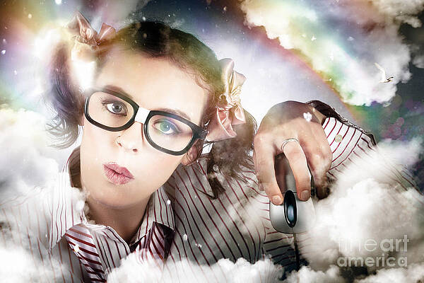 Wall Art - Digital Art - Technology Smart Woman Using Cloud Computing by Jorgo Photography
