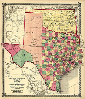 Texas and Indian Territory 1875 by Texas Map Store Texas and Indian Territory 1875 by Texas Map Store