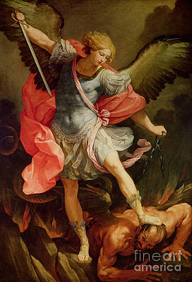 Wall Art - Painting - The Archangel Michael defeating Satan by Guido Reni