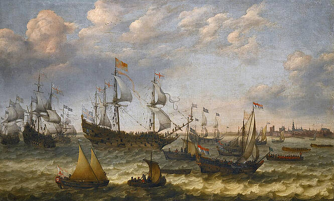 The Arrival in Vlissingen of the recently married Elector Palatine Frederick V and Elizabeth Stuart Print by Adam Willaerts