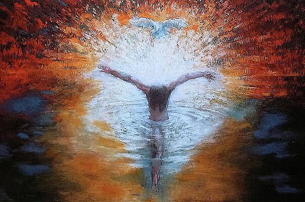 Wall Art - Painting - The Baptism of the Christ with Dove by Daniel Bonnell