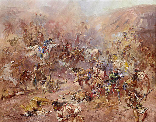 The Battle at Belly River Print by Charles Marion Russell