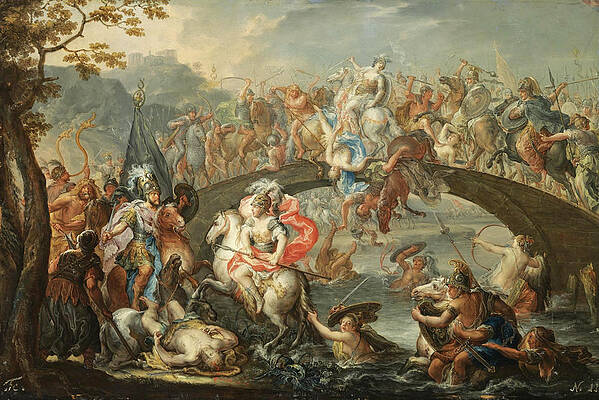 The Battle Of The Amazons Print by Johann Georg Platzer