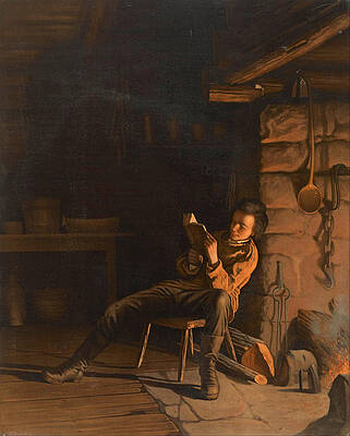 The Boyhood of Lincoln. An Evening in the Log Hut Print by Eastman Johnson