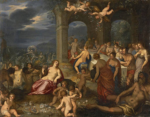 The Feast Of The Gods. The Marriage Of Peleus And Thetis Print by Workshop of Hans Johann Rottenhammer the Elder