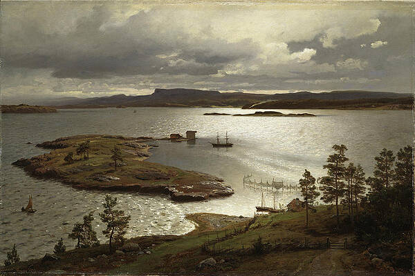 The Fjord at Sandviken Print by Hans Fredrik Gude