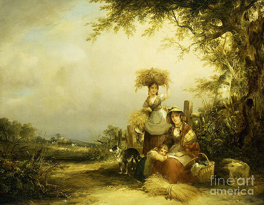 Wall Art - Painting - The Gleaners Shirley, Hants by William Shayer Snr
