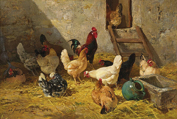 The Hen-roost Print by Charles-Emile Jacque