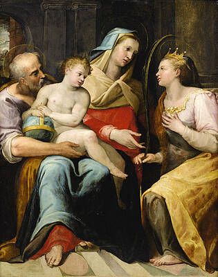 The Holy Family with Saint Catherine of Alexandria Print by Lorenzo Sabatini