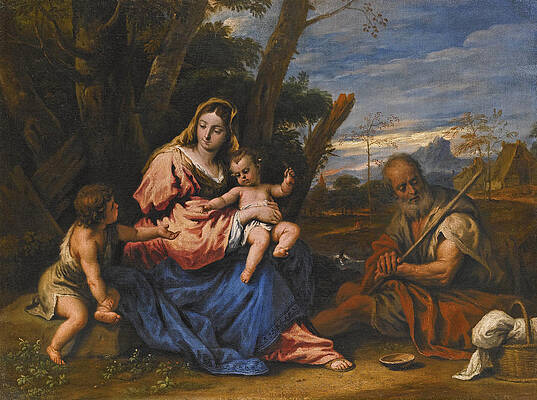 The Holy Family with the Infant Saint John the Baptist in a Landscape Print by Sebastiano Ricci