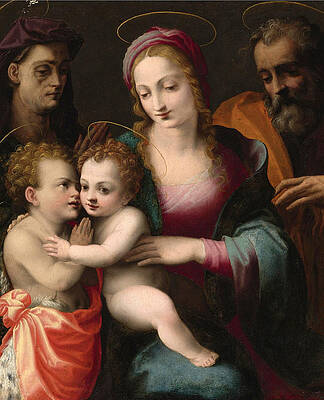 The Holy Family with the Young Saint John the Baptist and Saint Elizabeth Print by Francesco del Brina